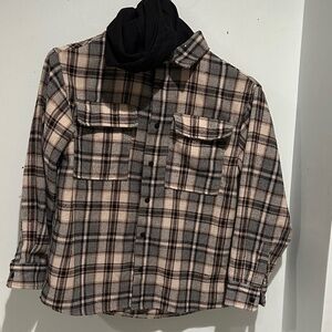 Zara Plaid Shirt Jacket in Black and Cream
